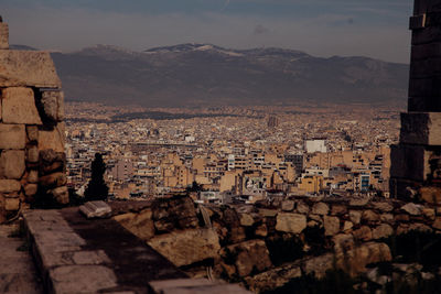 High angle view of buildings in city