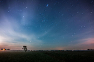 Scenic view of field against sky at night