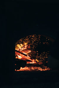 Close-up of fire in the dark