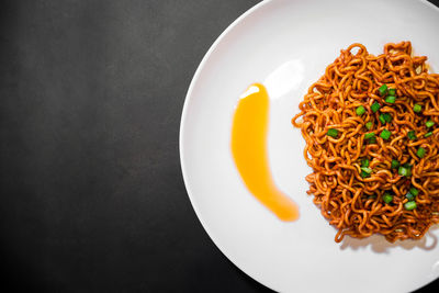 High angle view of breakfast served in plate