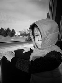 Portrait of boy wearing sunglasses against sky