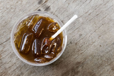 High angle view of drink on table