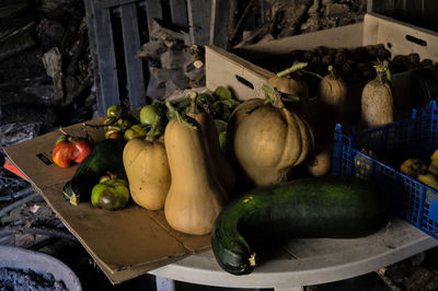 Organic vegetable on a table in an old barn