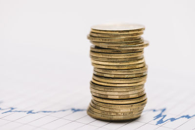 Close-up of coins on table