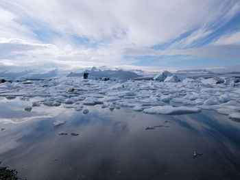 Scenic view of frozen lake against sky