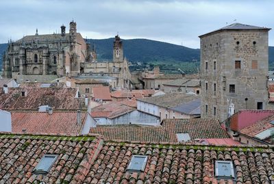 High angle view of buildings in town