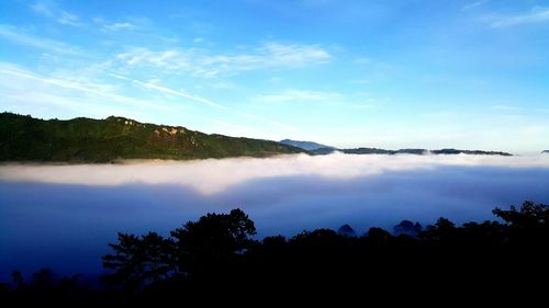 Scenic view of river against cloudy sky