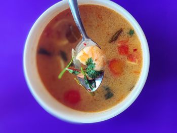 Directly above shot of soup in bowl