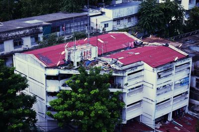 High angle view of buildings in city