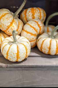 Close up of autumn or  halloween decorations on table