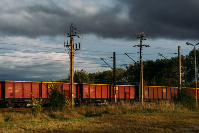 Train on railroad track against sky