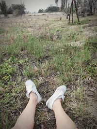 Low section of woman standing on grass