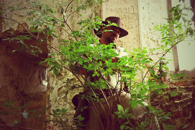 Man in park by tree