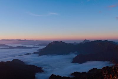 Scenic view of mountains during sunset