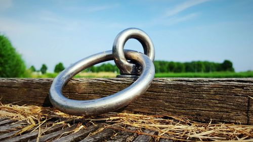 Close-up of metal against sky