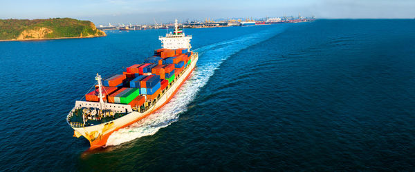 High angle view of boat in sea