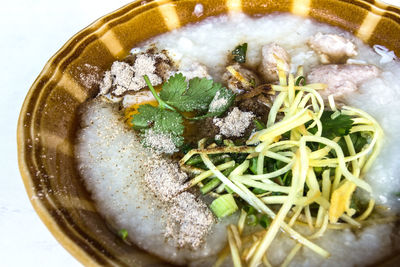 High angle view of soup in bowl