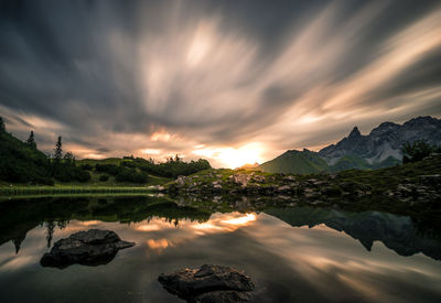 Scenic view of lake against sky during sunset