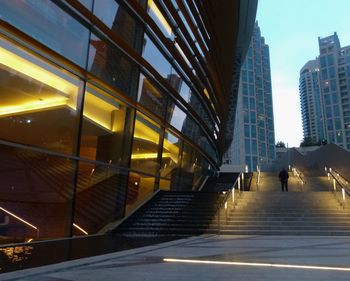 Low angle view of modern buildings against sky