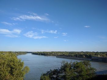 Scenic view of river against blue sky