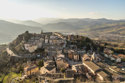 High angle view of buildings in city