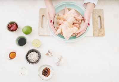 High angle view of food on table