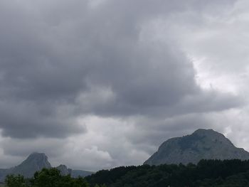 Scenic view of mountains against cloudy sky