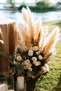 Close-up of flowers on table