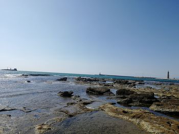Scenic view of sea against clear sky