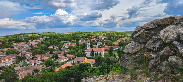 High angle view of townscape against sky