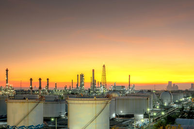 Factory against sky during sunset