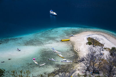 High angle view of people on sea