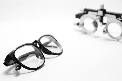 High angle view of eyeglasses on table