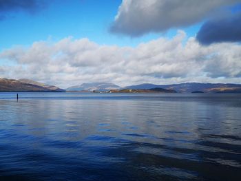 Scenic view of sea against blue sky