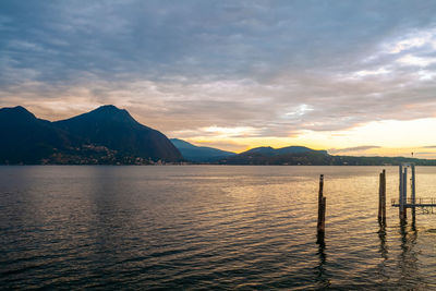 Landscape of lake maggiore at sunset, piemonte, italy