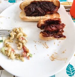 High angle view of food in plate on table