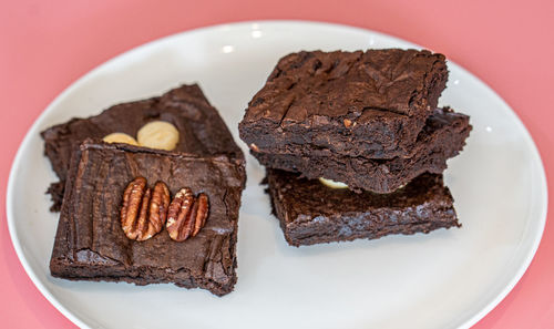 Close-up of chocolate cake in plate