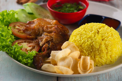 Close-up of meal served in plate