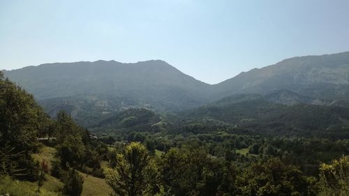 Scenic view of mountains against clear sky
