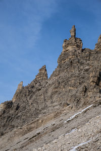 Low angle view of rock formations against sky