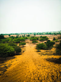 Dirt road amidst landscape against sky