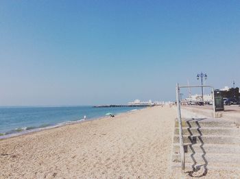 Scenic view of beach against clear sky