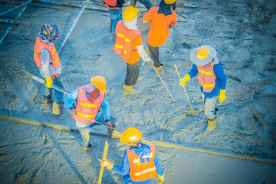 High angle view of people working