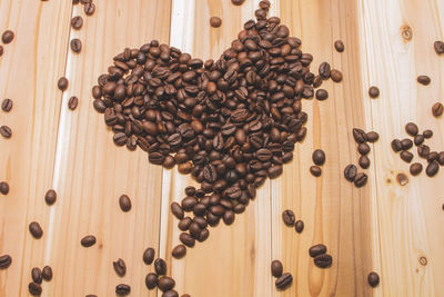 High angle view of coffee beans on table