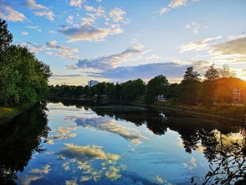 Scenic view of lake against sky at sunset