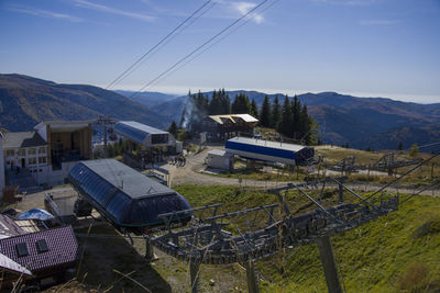 High angle view of buildings against sky