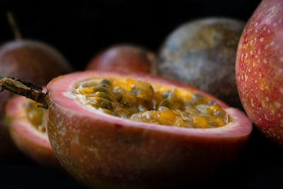 Close-up of fruits in plate on table