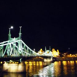 Bridge over river at night