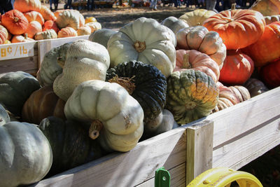 Pumpkins for sale at market stall