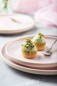 Close-up of dessert in plate on table